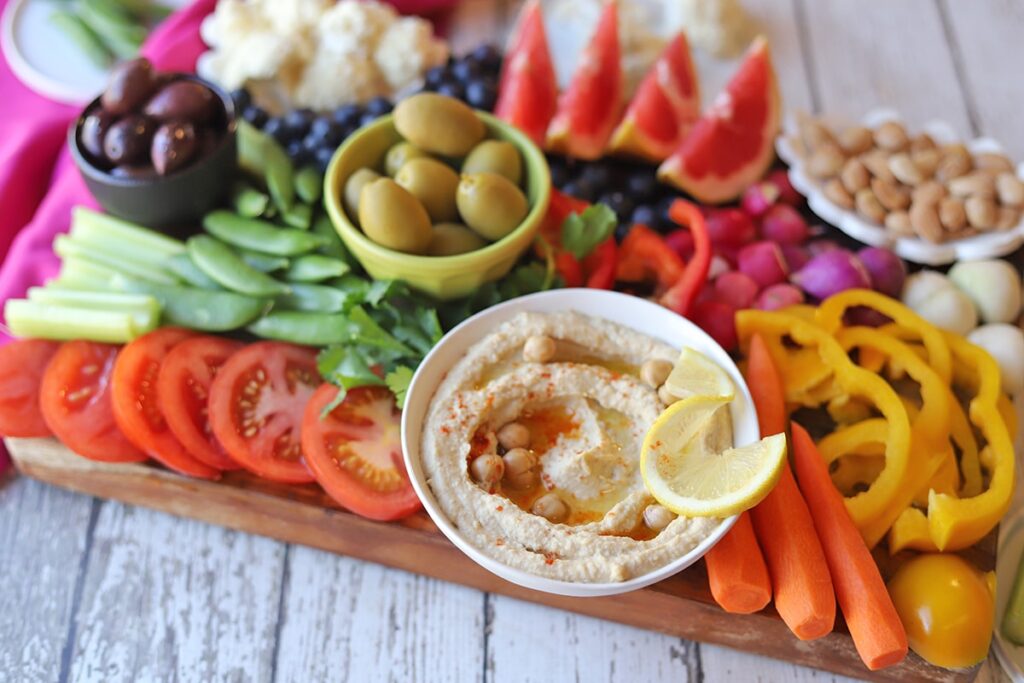 Lent-friendly game day food  Vegetable Platter with Hummus