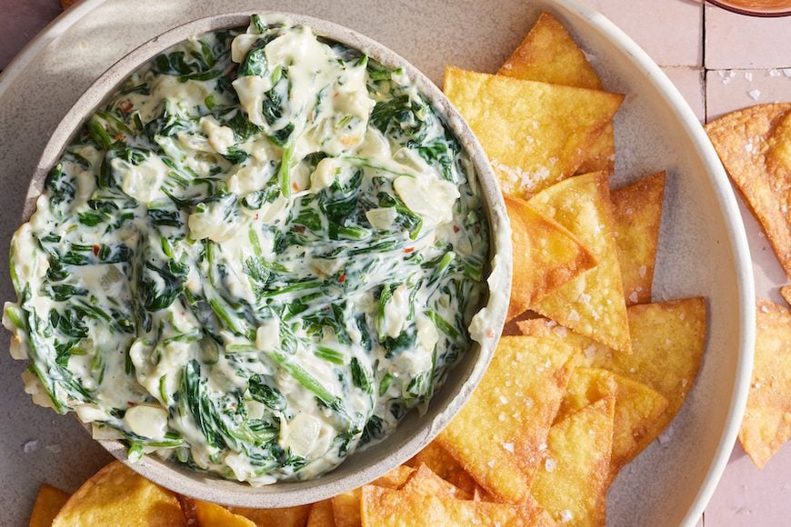 Food ideas for football game day spinach Dips with chips