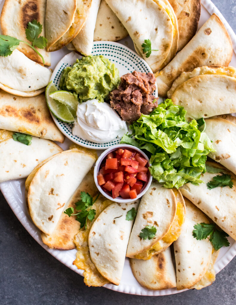 Miniature chicken quesadillas