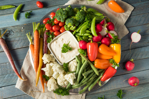 Raw Refreshing Vegetable Crudites Plate with Ranch Dip